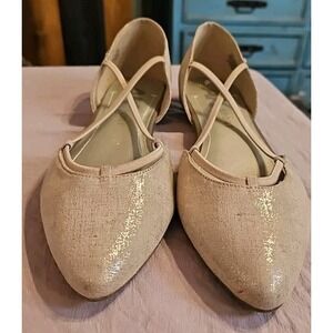 Anne Klein AK Sport Ballet Flats Women Sz 10M White Satin Gold Q21